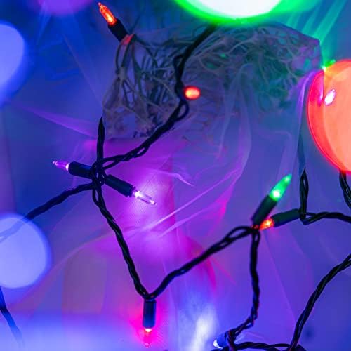 YULETIME 200 Multicolor LED Christmas Lights, 66 ft Green Wire String Light