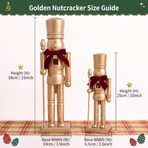 Wenqik 2 Pcs Gold Christmas Nutcracker Decor Ornaments Neutral Figurine