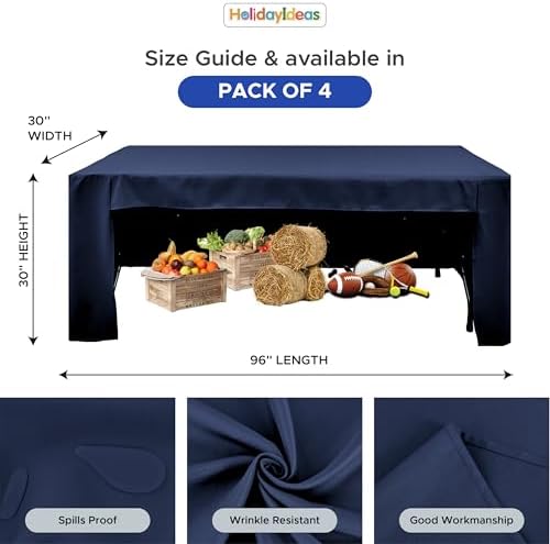HolidayIdeas 4-Pack 8ft Open Back Fitted Tablecloths for Craft Shows Navy Blue
