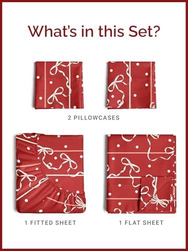 Christmas Sheet Set, Christmas Ribbon, Holiday Xmas Bedding Set - Full Size