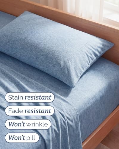 Twin Size 3 Piece Sheet Set - Breathable & Cooling Sheets - Heathered Blue