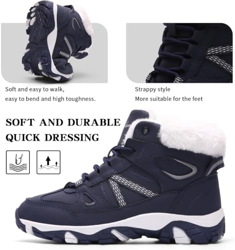 Littleplum Womens Snow Boots - Warm Fur Line Anti Slip Winter Short Boots Comfortable Lace Up Ankle Booties for Outdoor Hiking