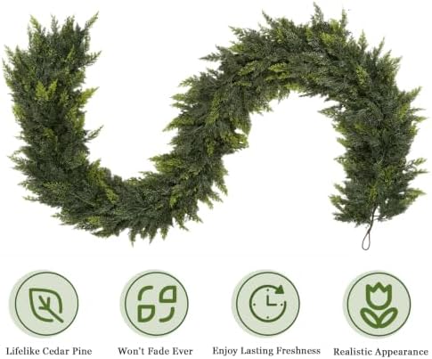 9 Ft 2 Pcs Christmas Garland, Realistic Cedar Garland
