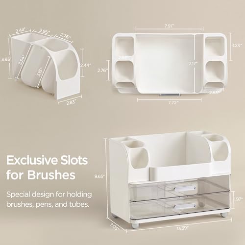 HBlife Makeup Organizer for Vanity with Brush Holder, Large Bathroom Countertop Cosmetic Organizer Skin Care Storage, Easy to Store Lipsticks, Nail Polishes, Perfumes, Eyeshadow Palettes, White
