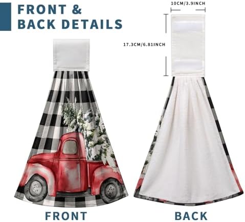 Christmas Hanging Kitchen Towels Winter Buffalo Plaid Red Truck Xmas Tree Hand Towel with Hanging Loop Black and White Check Christmas Dish Tie Towels Fast Drying Washcloth for Bathroom Set of 2