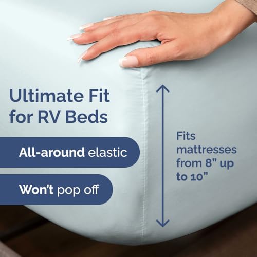 Short Queen Size 4 Piece Bed Sheet Set - RV Short Queen Sheets - Ice Blue