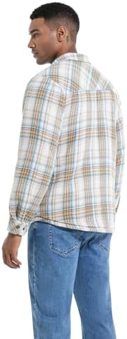 Men's Sherpa Cotton Flannel Shirt Jacket Plaid Button Coat Pocket