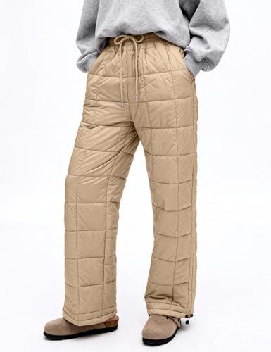 PEHMEA Womens Winter Snow Pants Windproof Warm Wide Leg Ski Casual Trousers