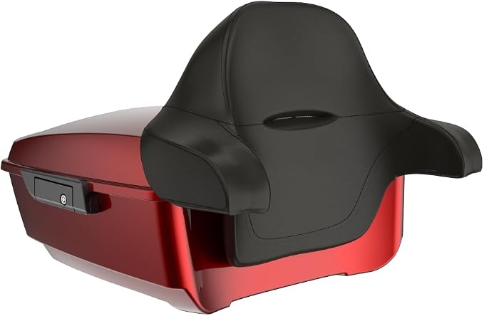 Advanblack Road Glide Tour Trunk Pack Heirloom Red Fade King Tour Trunk Pack Luggage +Wrap-Around Backrest Pad for '97-'25 Harley Touring Road King Street Glide Electra Glide CVO Models