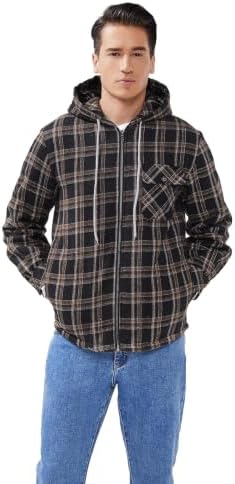 Elesuit Men's Full Zip Fleece Flannel Jacket Shirt Plaid Cotton Hoodie Coat