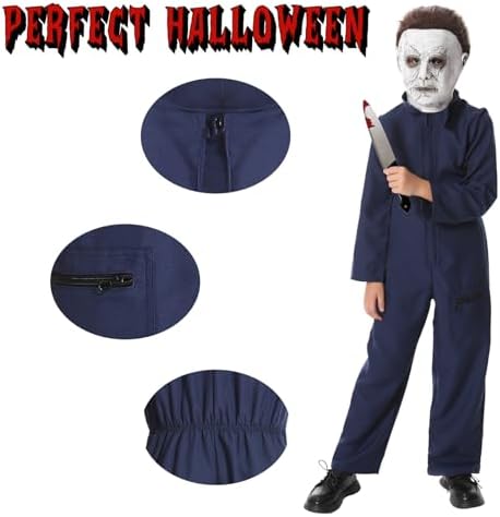 Michael Costume for Kids with Mask and Toy Knife, Halloween Killer outfit