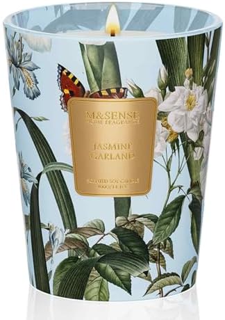 M&SENSE Jasmine Garland Soy Candle, 14.1oz, Floral Spa Yoga Gift