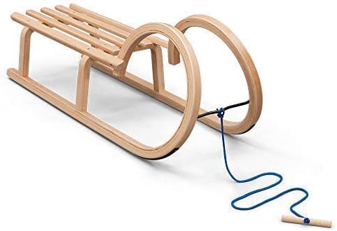 Vispronet Decorative Wood Sled with Horns – 39in Snow Sled – Outdoor Decorative Sled with Solid Wood Seat and Pulley Rope – Laminated Beach Wooden Frame – Holds Up to 200lbs