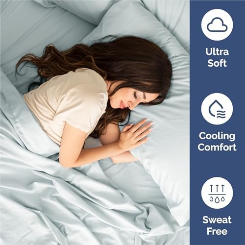 King Size 4 Piece Sheet Set - Comfy Breathable & Cooling Sheets - Ice Blue