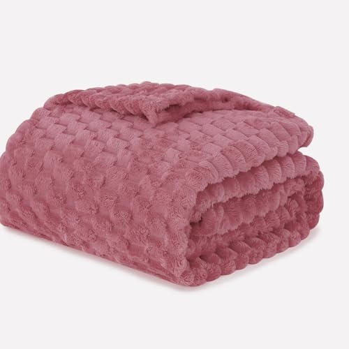 Dusty Pink Throw Blanket 50"×60" Gifts for Mom Fuzzy 3D Jacquard Decorative