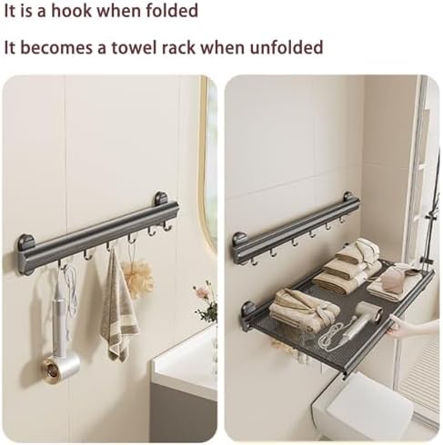 Foldable Wall-Mounted Laundry Drying Rack, Space-Saving Indoor Clothes Dryer, No-Punch Hidden Drying Net for Balcony, Bathroom, Laundry Room, Gray (23.6in)