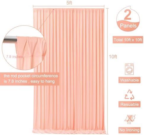 10x10 Peach Backdrop Curtain for Parties Baby Shower Wrinkle Free Peach Photo Curtains Backdrop Drapes Fabric Decoration for Wedding Birthday Party 5ft x 10ft,2 Panels