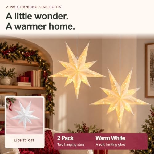 2 Pack Paper Star Lantern, Diwali Hanging Christmas Decorations Lights