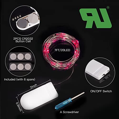 Brightown 12 Pack LED Fairy Lights, Waterproof, Red, 7 Feet, 20 LEDs, Battery Operated, Flexible Silver Wire, Safe, Energy Saving, Long-Lasting, Indoor and Outdoor Use
