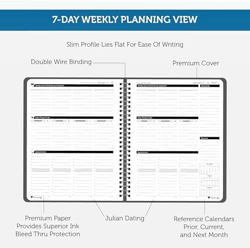 Planner Pad Spiral Bound January-December 2026/ Calendar Year 6 3/4" x 8 1/2" Medium 3-Tier Funnel Down 12 Month Organizer, Black Cover/Black Ink