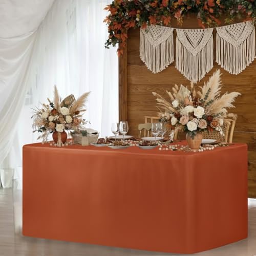 HolidayIdeas 4-Pack 6ft Rust 3-Sided Fitted Tablecloth for Fall