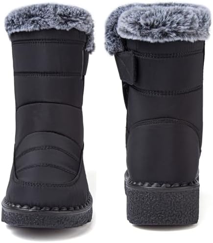 Womens Snow Boots Leather Winter Warm Boots Platform Ankle Booties