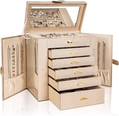 AKOZLIN 6-Tier Jewelry Box Organizer 5 Drawers Storage XLarge Champagne