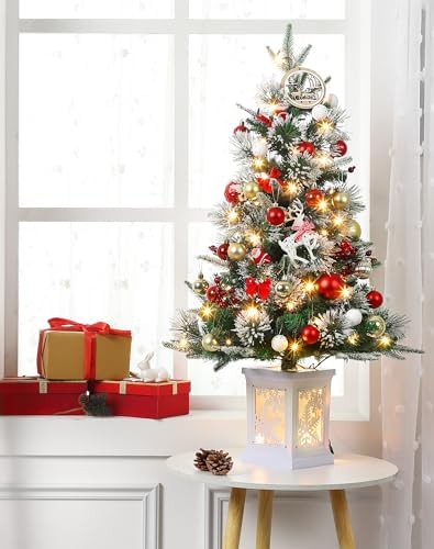 3ft Prelit Snow Flocked Christmas Tree with Light Up Snowflake Box Base