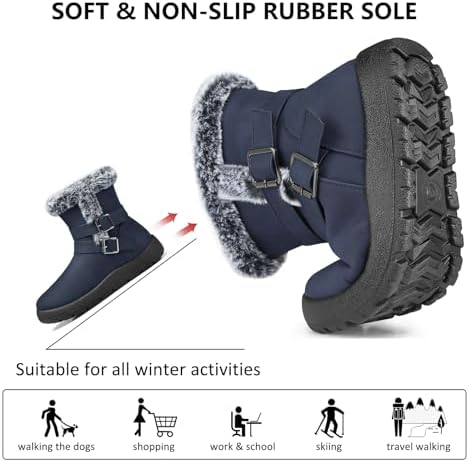 TEMOFON Women Snow Boots Waterproof: Fur Lined Warm Winter Ankle Booties