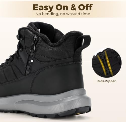 FitVille Men's Winter Boots Extra Wide, Water Resistant with Side Zipper, Non-Slip Warm Insulated Snow Outdoor Boots, Easy On/Off Comfortable