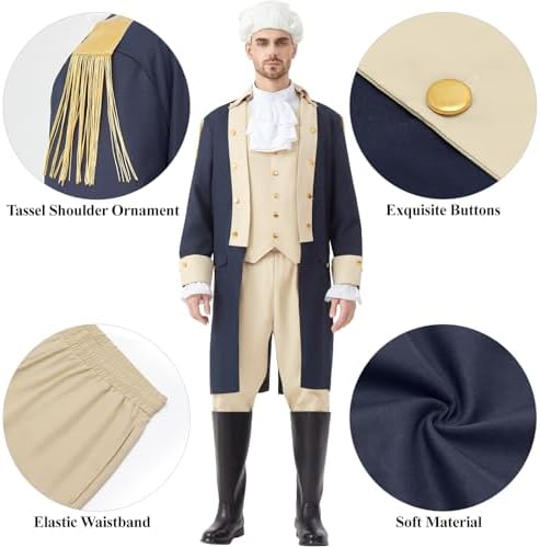 Mens Hamilton Costume 5PCS Colonial Washington Costume Adult Outfit