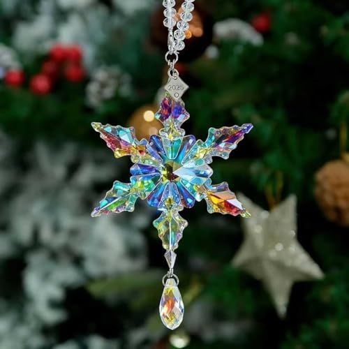 2026Annual Christmas Ornaments Crystal Snowflake Star - Christmas Tree Ornaments Pendant Sun Catcher Home Hanging Decor (2026 Colored Crystal)