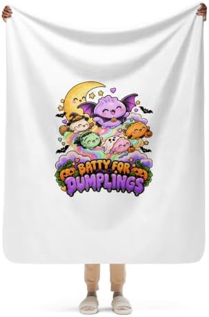 Batty for Dumplings Cute Kawaii Halloween Squishy Graphic Sherpa Throw Blanket