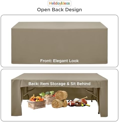 HolidayIdeas 4-Pack 6ft Open Back Fitted Tablecloths for Craft Shows Taupe