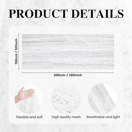 Artoid Mode White Silver Gauze Table Runner 59x120 Inch 10FT, Glitter Metallic Foil Sheer Dining Holiday Wedding Anniversary Birthday Table Decor for Home Party