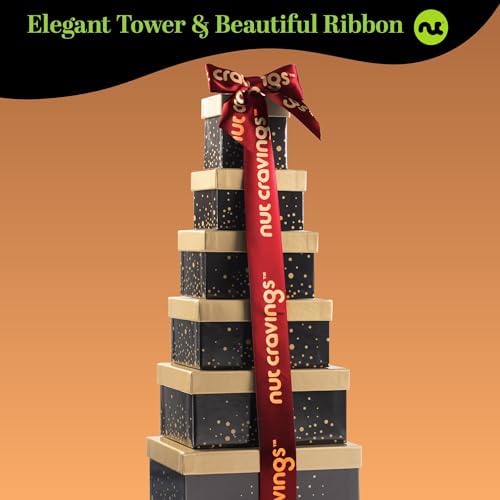 NUT CRAVINGS Dried Fruit & Mixed Nuts Black Gift Tower, 12 Assortments