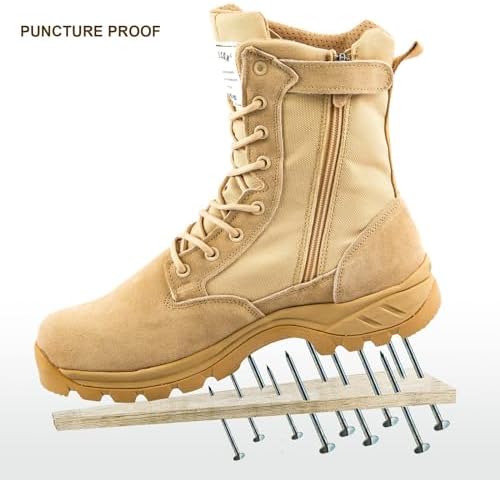 Men's Military Tactical Work Boots with Side Zipper, Puncture Resistant, Desert Combat, Army Jungle, 8 Inch Lightweight Hiking Boots