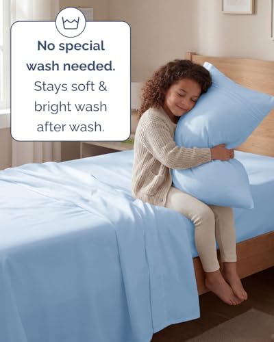 Twin Size 3 Piece Sheet Set - Breathable & Cooling Sheets - Light Blue