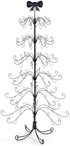 6ft Wrought Iron Christmas Tree, Bow Topper, Ornament Display Stand, Black