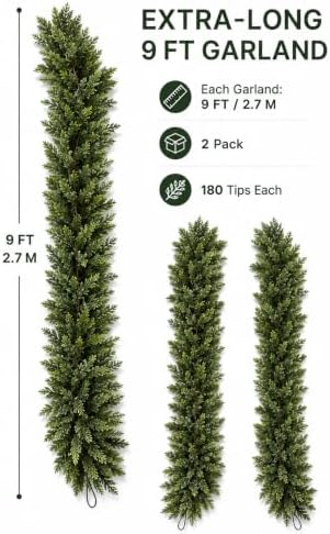 9FT Touch Fake Christmas Cedar Garland, Realistic Plant