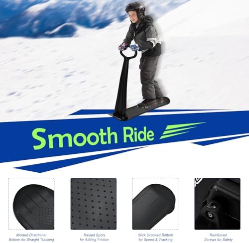 Goplus Ski Scooter Fold-up Snowboard, Snow Scooter W/Grip Handle, Sliding Snow Sled for Snow, Dune, Grass, Portable Kick Scooter Sled for Kids Toddlers Teenagers, Winter Toys