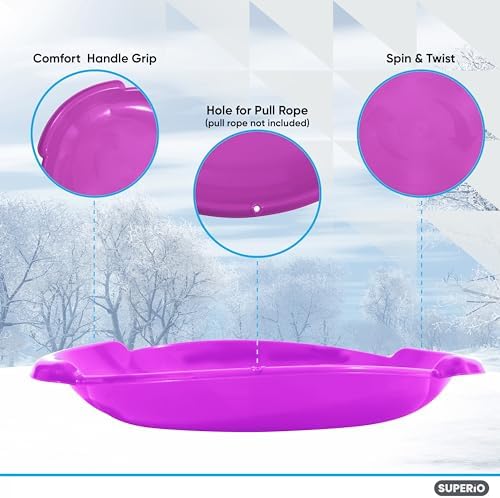Superio Round Snow Saucer Sled- 24" Plastic Disc Sled for Kids and Adults- Heavy Duty Sled with Handles for Downhill Sledding, Winter Outdoor Sports