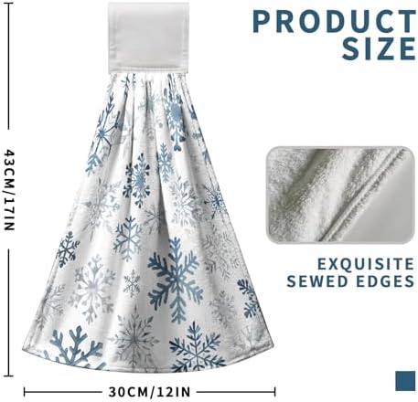 2 Pcs Blue Snowflake Winter Hanging Kitchen Towels Christmas Hand Towels with Hanging Loop Xmas Holiday Kitchen Tie Towel Dish Cloth Soft Absorbent Fingertip Bath Towel for Bathroom