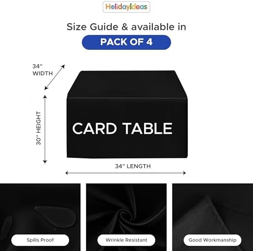 Black Squre Fitted Tablecloth for Card Table Craft Shows 4-Pack 34x34 inch