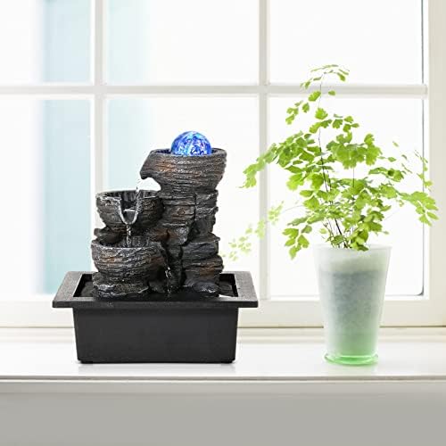 Dyna-Living Water Fountain Indoor Tabletop Waterfall Fountain with LED