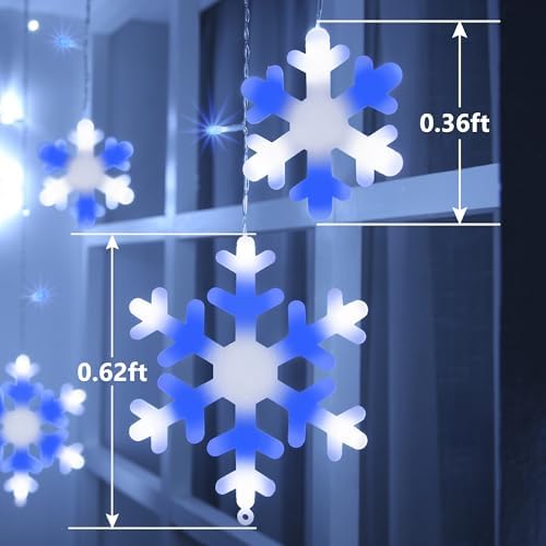 Christmas Snowflake Lights, 10.66ft 168 LED Icicle Lights Outdoor with 14 Drops, 8 Modes Waterproof Connectable Christmas Light for Eaves Wedding Garden Yard, Indoor Outdoor Xmas Decor (White & Blue)