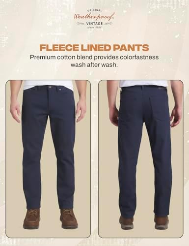 Weatherproof Vintage Fleece Lined Pants Men's - Regular Fit | Soft & Warm, Cold Weather Insulated Canvas Winter Pants for Men