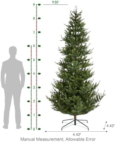 Glitzhome Artificial Christmas Tree, 9ft Prelit Hinged Slim Fir Vibrant Ascend Evergreen Xmas Tree with 700 Warm White and Multi-Color LED Lights, 9 Function w/Foot Pedal and Remote Control