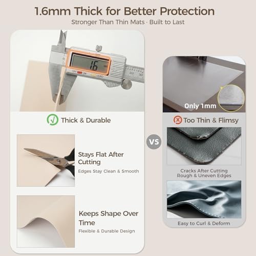 1.6mm Thick Leather 17x72 Inch Non-Slip Mat, Waterproof Countertop Protector, Large Kitchen Island Cover/Buffet Topper, Creamy White