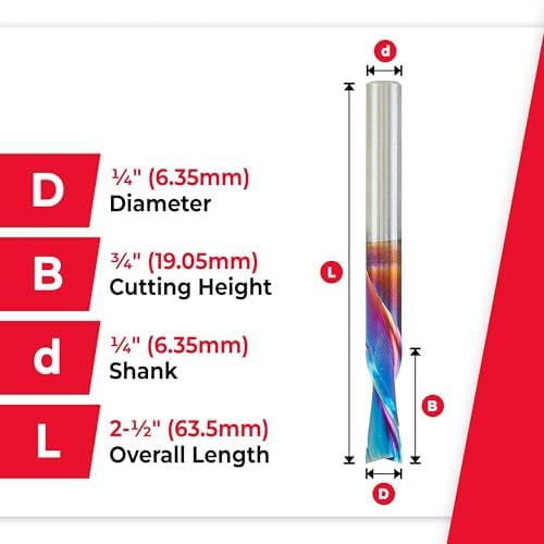 Amana Tool - 46202-K Solid Carbide Spiral Plunge Router Bit Down Cut 1/4 Dia x 3/4 x 1/4 Inch Shank, Spektra Extreme Tool Life Coated